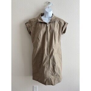 Peter Nygard Utility Shirt Dress‎ Khaki Short Sleeve Full Zip Pockets Size L